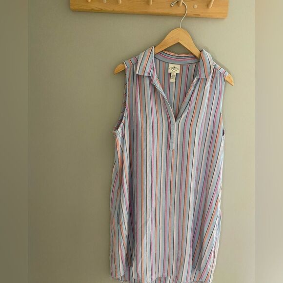 St. John's Bay Linen Blend Multicolor Striped Collared Dress - Picture 5 of 5
